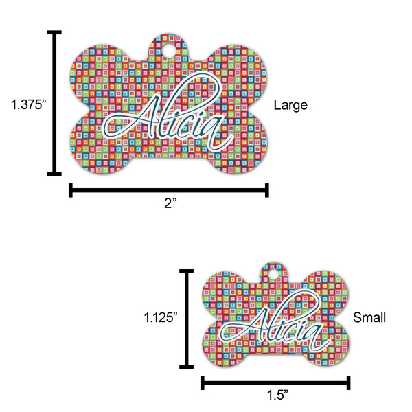 Retro Squares Bone Shaped Dog ID Tag - Large - Scale