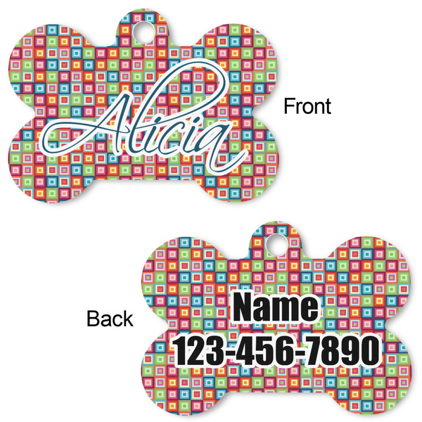 Retro Squares Bone Shaped Dog Tag - Front & Back