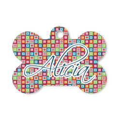 Retro Squares Bone Shaped Dog ID Tag - Small (Personalized)