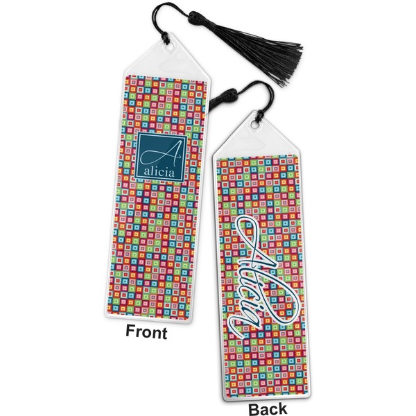 Retro Squares Bookmark with tassel - Front and Back