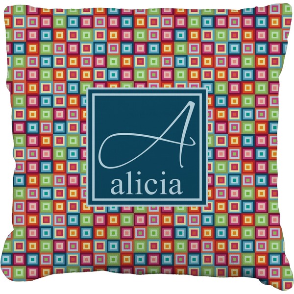 Custom Retro Squares Faux-Linen Throw Pillow 16" (Personalized)