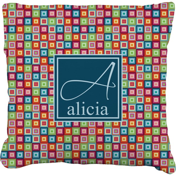 Custom Retro Squares Faux-Linen Throw Pillow 26" (Personalized)