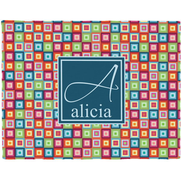 Custom Retro Squares Woven Fabric Placemat - Twill w/ Name and Initial
