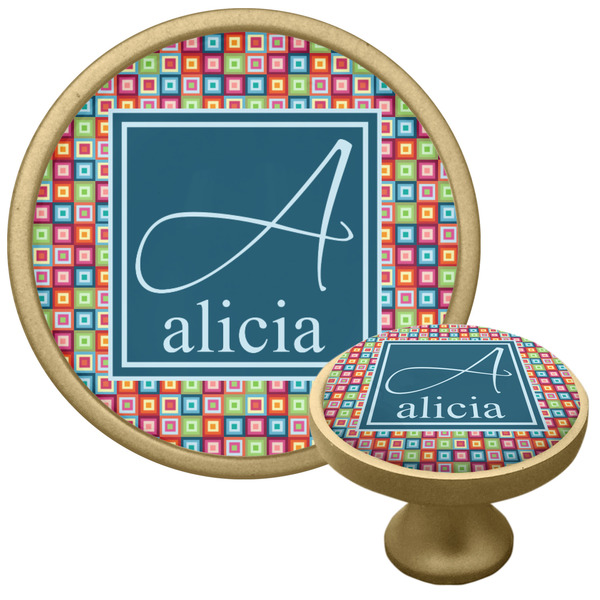 Custom Retro Squares Cabinet Knob - Gold (Personalized)
