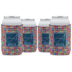 Retro Squares Can Cooler (12 oz) - Set of 4 w/ Name and Initial