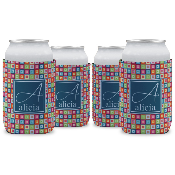 Custom Retro Squares Can Cooler (12 oz) - Set of 4 w/ Name and Initial