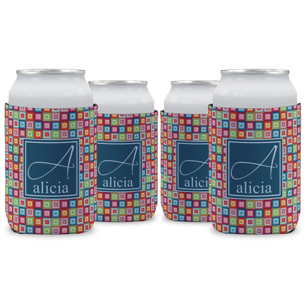 Custom Retro Squares Can Cooler (12 oz) - Set of 4 w/ Name and Initial