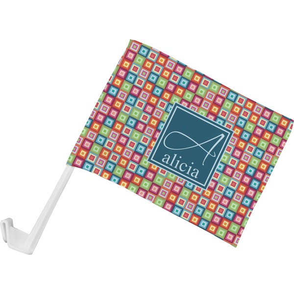 Custom Retro Squares Car Flag - Small w/ Name and Initial