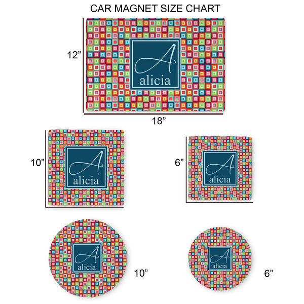 Retro Squares Car Magnets - SIZE CHART