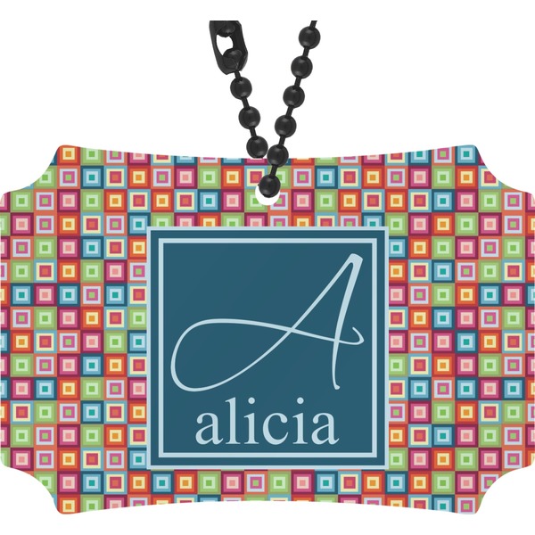Custom Retro Squares Rear View Mirror Ornament (Personalized)