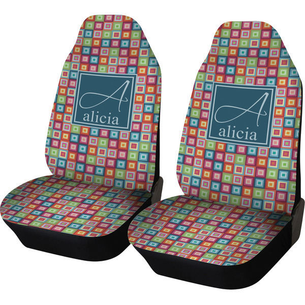 Custom Retro Squares Car Seat Covers (Set of Two) (Personalized)