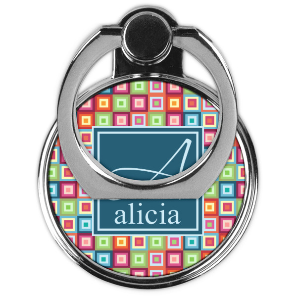 Retro Squares Cell Phone Ring Stand & Holder - Front (Collapsed)