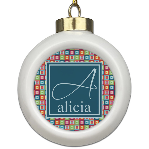 Custom Retro Squares Ceramic Ball Ornament (Personalized)