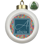 Retro Squares Ceramic Ball Ornament - Christmas Tree (Personalized)