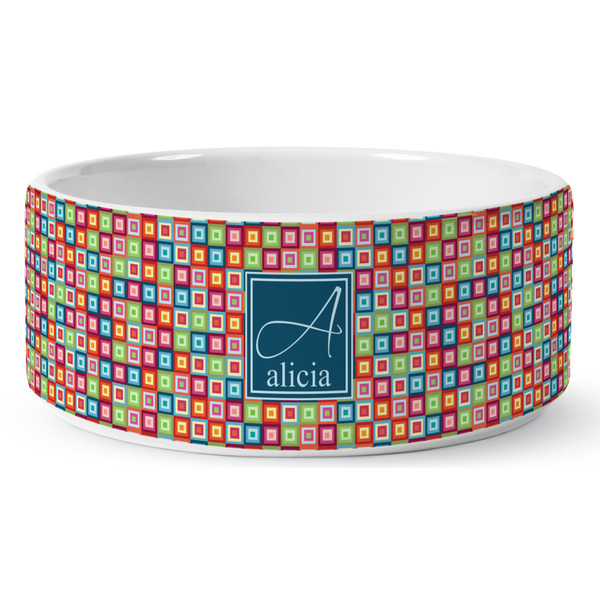 Retro Squares Ceramic Dog Bowl - Medium - Front