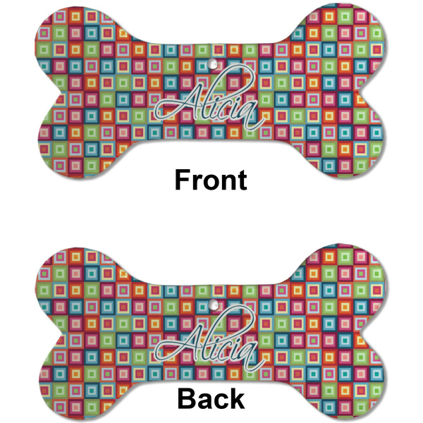 Retro Squares Ceramic Flat Ornament - Bone Front & Back (APPROVAL)