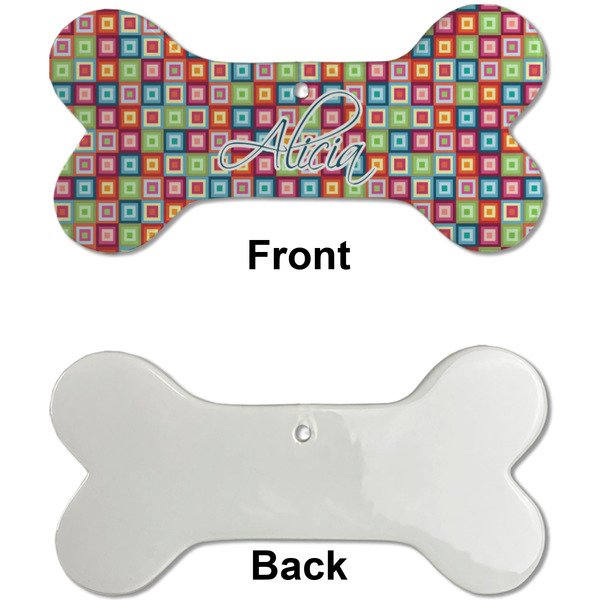 Retro Squares Ceramic Flat Ornament - Bone Front & Back Single Print (APPROVAL)