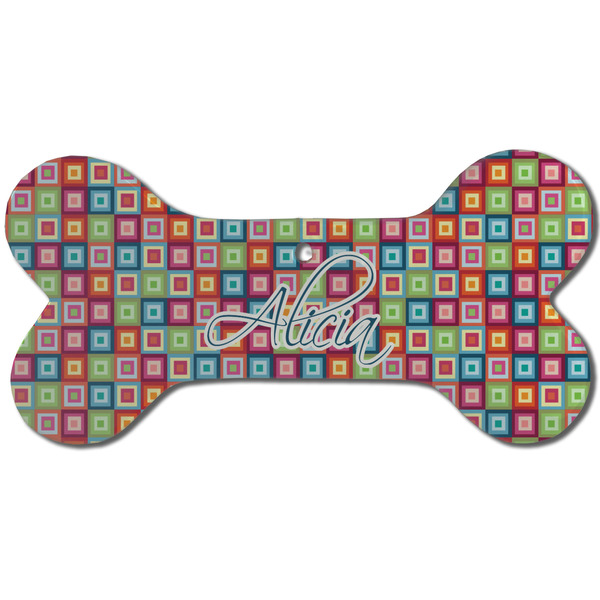 Retro Squares Ceramic Flat Ornament - Bone Front