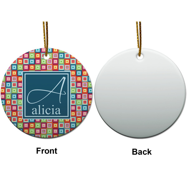 Retro Squares Ceramic Flat Ornament - Circle Front & Back (APPROVAL)