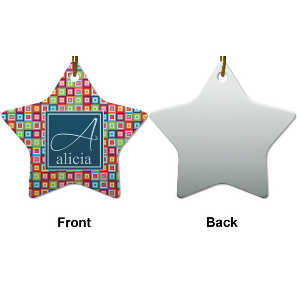 Retro Squares Ceramic Flat Ornament - Star Front & Back (APPROVAL)