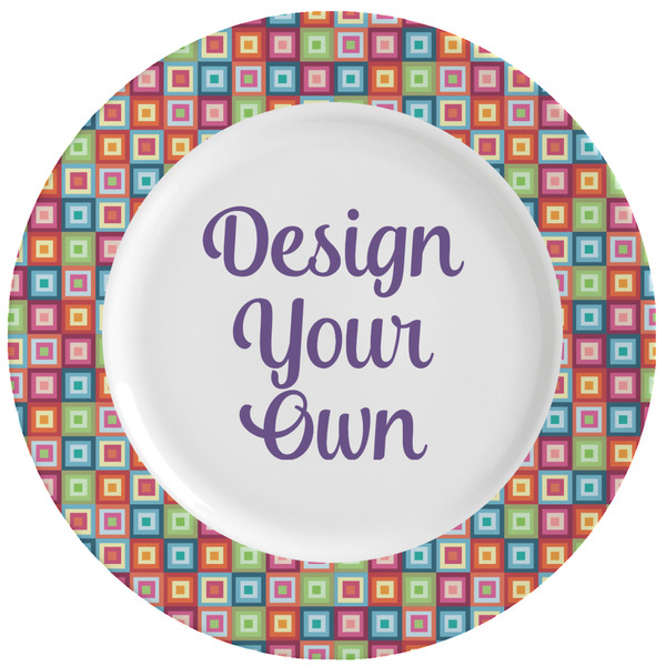 Custom Retro Squares Ceramic Dinner Plates (Set of 4) (Personalized)