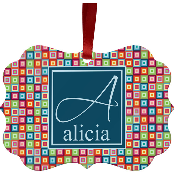 Retro Squares Christmas Ornament (Front View)