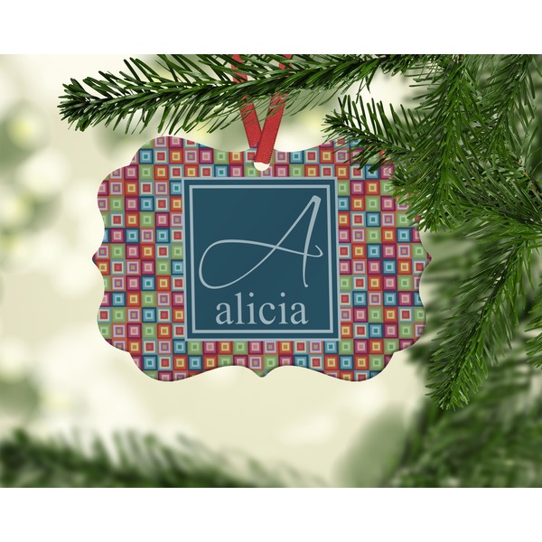 Retro Squares Christmas Ornament (On Tree)