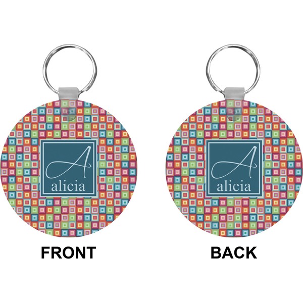 Retro Squares Circle Keychain (Front + Back)