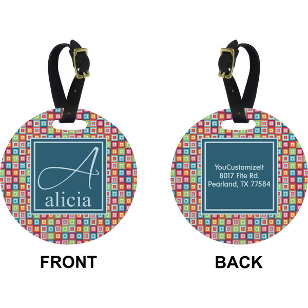 Retro Squares Circle Luggage Tag (Front + Back)