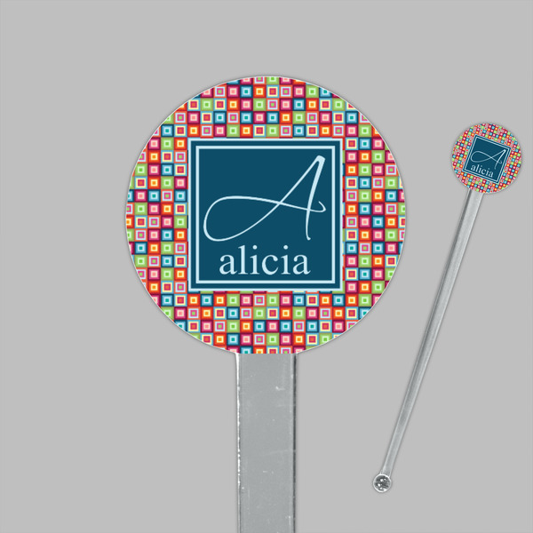 Retro Squares Clear Plastic 7" Stir Stick - Round - Closeup