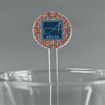 Retro Squares 5.5" Round Plastic Stir Sticks - Clear (Personalized)