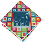 Retro Squares Cloth Cocktail Napkin - Single w/ Name and Initial