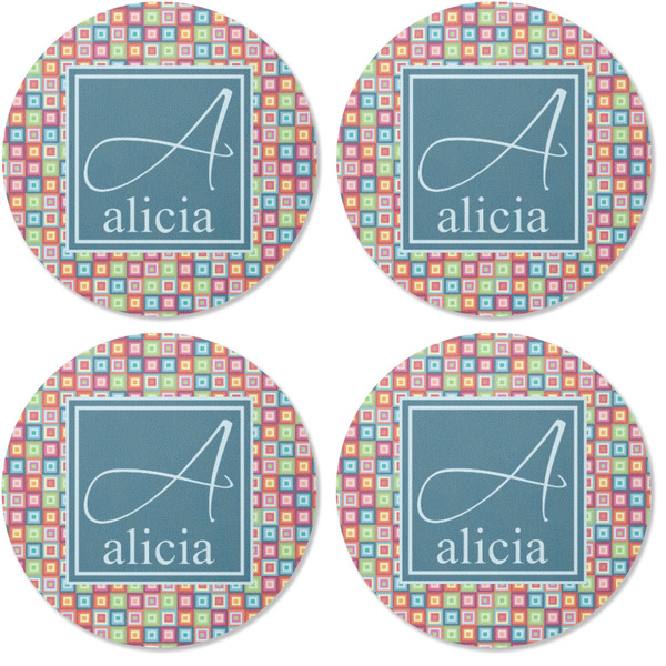 Retro Squares Coaster Round Rubber Back - Apvl