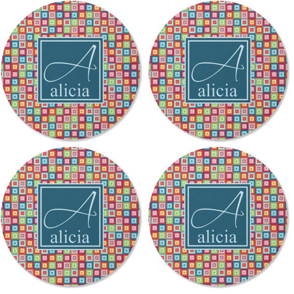 Retro Squares Coaster Round Rubber Back - Apvl