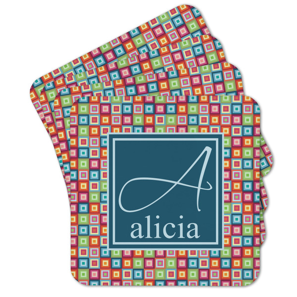 Custom Retro Squares Cork Coaster - Set of 4 w/ Name and Initial