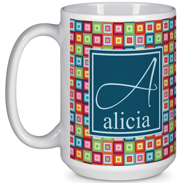 Custom Retro Squares 15 Oz Coffee Mug - White (Personalized)