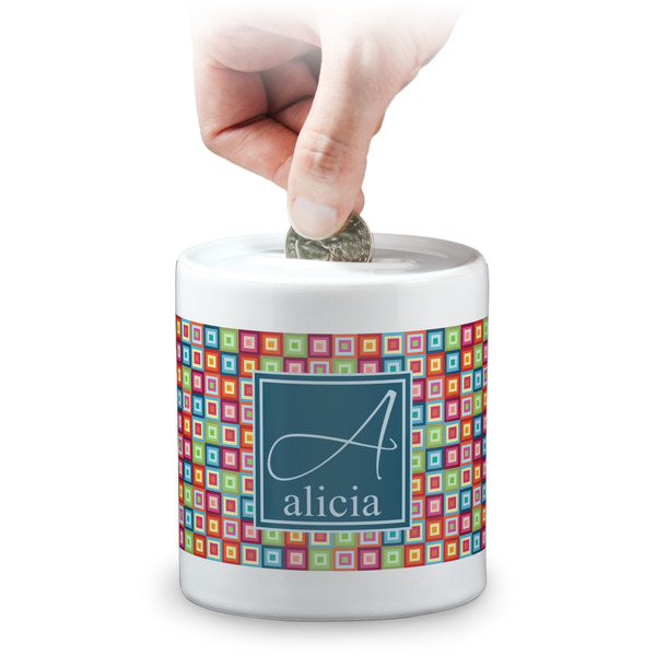 Custom Retro Squares Coin Bank (Personalized)