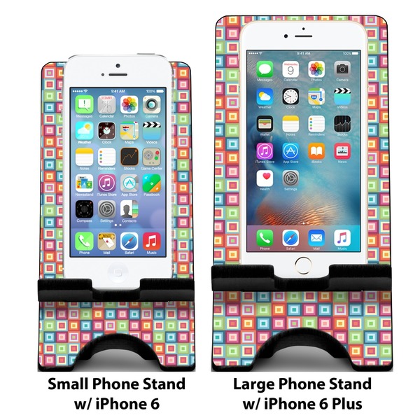 Retro Squares Compare Phone Stand Sizes - with iPhones