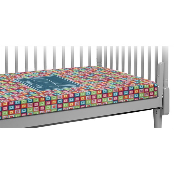 Custom Retro Squares Crib Fitted Sheet (Personalized)