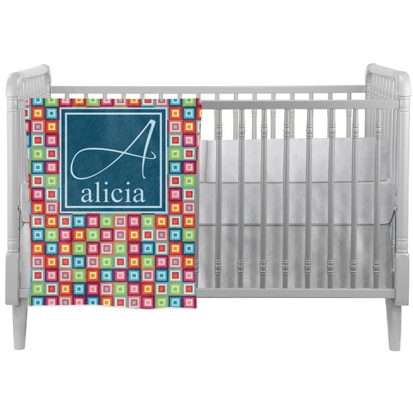 Custom Retro Squares Crib Comforter / Quilt (Personalized)