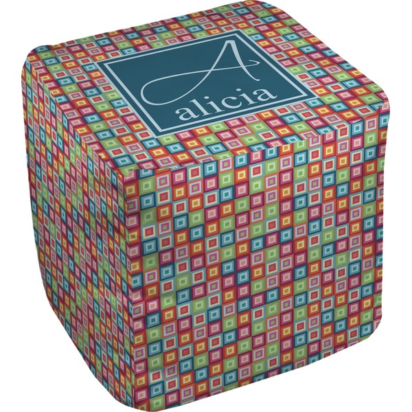Custom Retro Squares Cube Pouf Ottoman (Personalized)