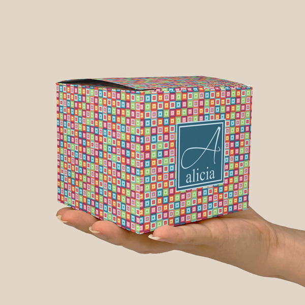 Retro Squares Cube Favor Gift Box - On Hand - Scale View