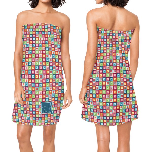 Retro Squares Custom Bath Wrap - Front & Back View