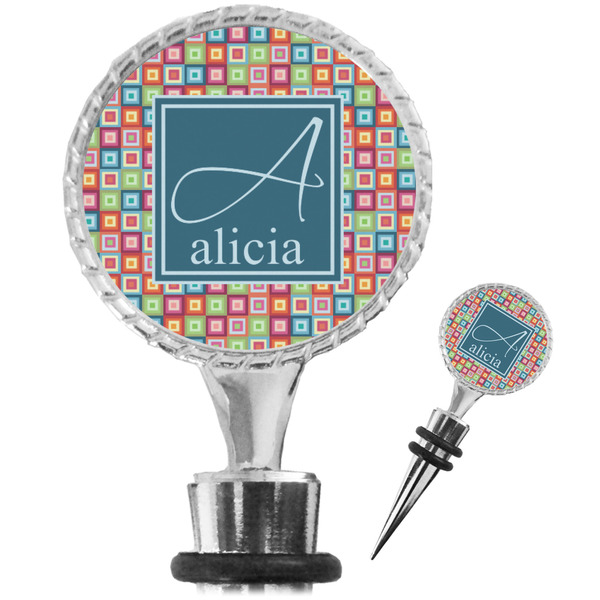Custom Retro Squares Wine Bottle Stopper (Personalized)
