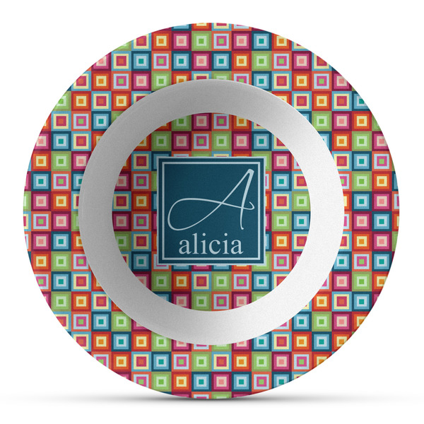 Custom Retro Squares Plastic Bowl - Microwave Safe - Composite Polymer (Personalized)