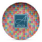 Retro Squares Microwave Safe Plastic Plate - Composite Polymer (Personalized)
