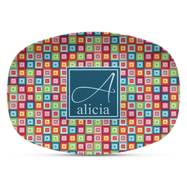 Custom Retro Squares Plastic Platter - Microwave & Oven Safe Composite Polymer (Personalized)