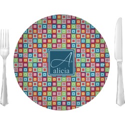 Retro Squares 10" Glass Lunch / Dinner Plates - Single or Set (Personalized)