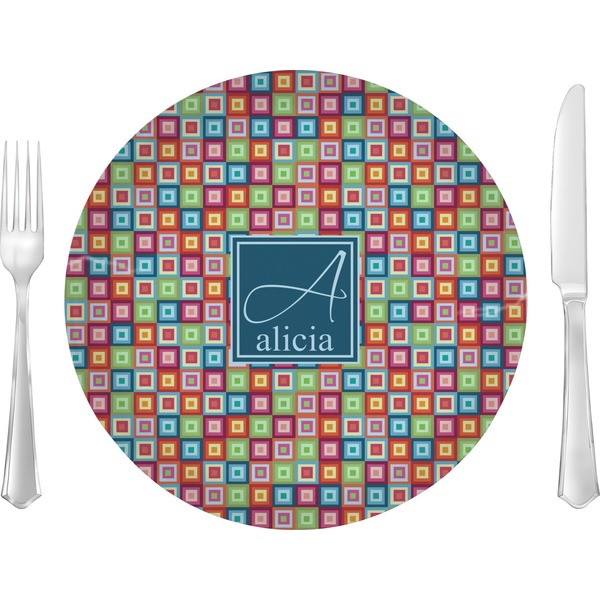 Custom Retro Squares 10" Glass Lunch / Dinner Plates - Single or Set (Personalized)