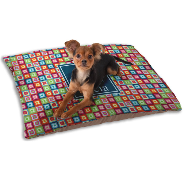 Custom Retro Squares Dog Bed - Small w/ Name and Initial